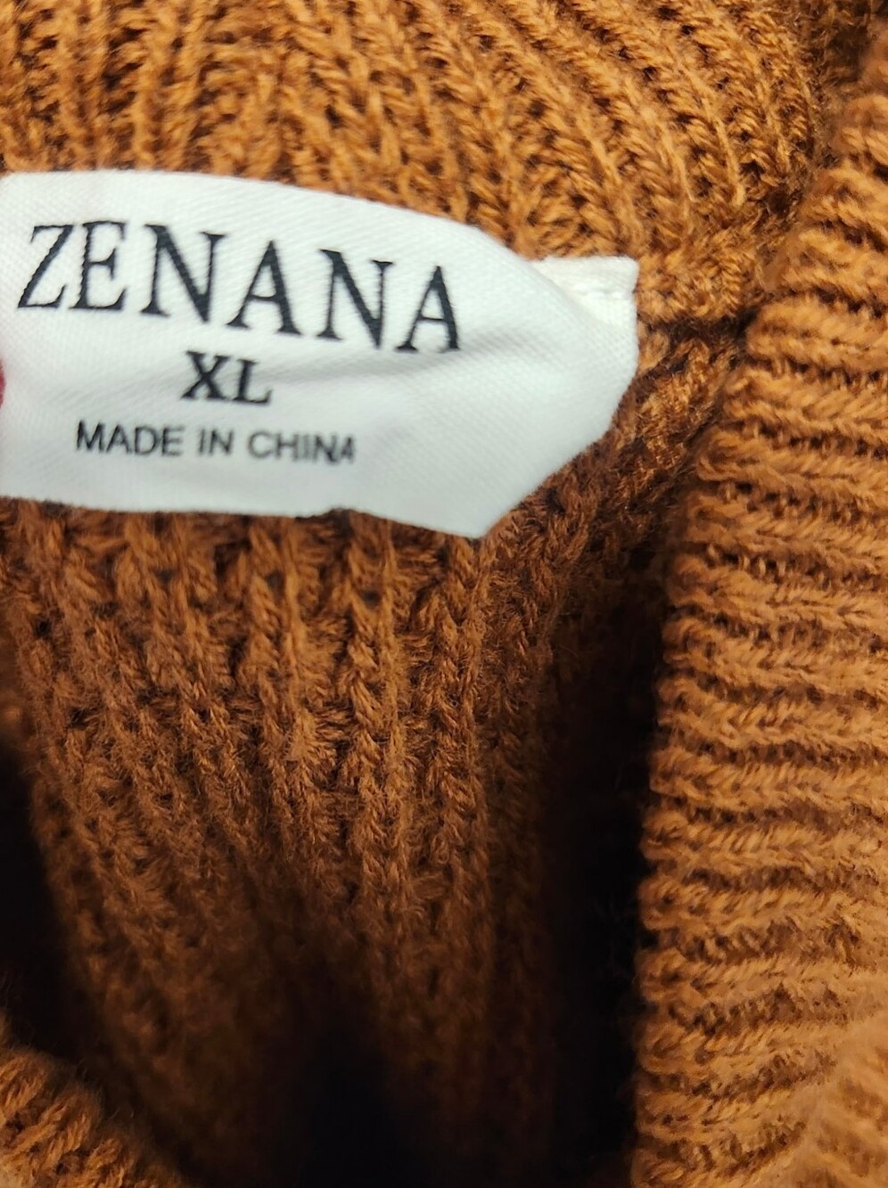 Zenana Outfitters Off-Shoulder V-Neck Chunky Knit Sweater - Rust - Picture 4 of 5